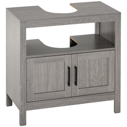 Under Sink Cabinet Wooden Floor Cabinet for Bathroom with 2 Doors and Open Shelf Modern Style 60x30x60 cm Grey