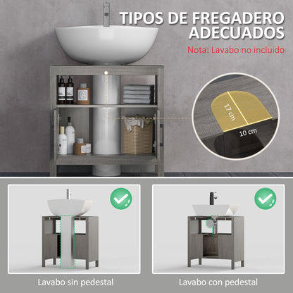 Under Sink Cabinet Wooden Floor Cabinet for Bathroom with 2 Doors and Open Shelf Modern Style 60x30x60 cm Grey