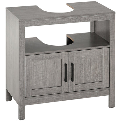 Under Sink Cabinet Wooden Floor Cabinet for Bathroom with 2 Doors and Open Shelf Modern Style 60x30x60 cm Grey
