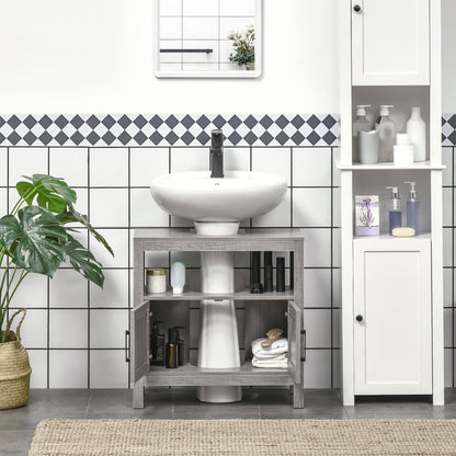 Under Sink Cabinet Wooden Floor Cabinet for Bathroom with 2 Doors and Open Shelf Modern Style 60x30x60 cm Grey