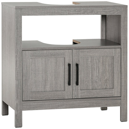 Under Sink Cabinet Wooden Floor Cabinet for Bathroom with 2 Doors and Open Shelf Modern Style 60x30x60 cm Grey
