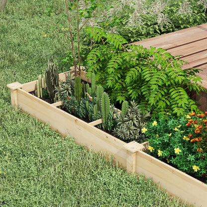Wooden Raised Bed, Large Planter Box with 2 Compartments, Flower Box, Herb Bed, Vegetable Bed for Garden, Balcony, Natural, 237 x 60 x 25cm