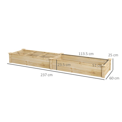 Wooden Raised Bed, Large Planter Box with 2 Compartments, Flower Box, Herb Bed, Vegetable Bed for Garden, Balcony, Natural, 237 x 60 x 25cm
