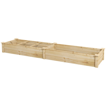 Wooden Raised Bed, Large Planter Box with 2 Compartments, Flower Box, Herb Bed, Vegetable Bed for Garden, Balcony, Natural, 237 x 60 x 25cm