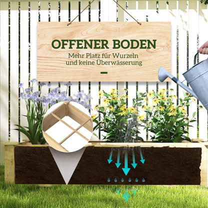 Wooden Raised Bed, Large Planter Box with 2 Compartments, Flower Box, Herb Bed, Vegetable Bed for Garden, Balcony, Natural, 237 x 60 x 25cm