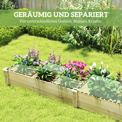 Wooden Raised Bed, Large Planter Box with 2 Compartments, Flower Box, Herb Bed, Vegetable Bed for Garden, Balcony, Natural, 237 x 60 x 25cm