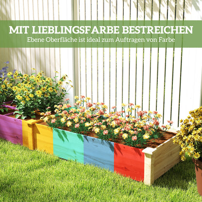 Wooden Raised Bed, Large Planter Box with 2 Compartments, Flower Box, Herb Bed, Vegetable Bed for Garden, Balcony, Natural, 237 x 60 x 25cm