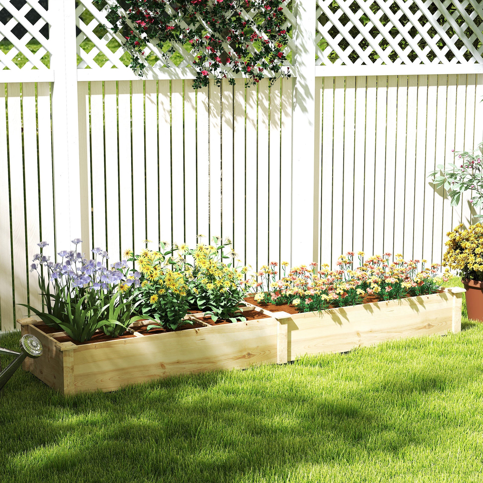 Wooden Raised Bed, Large Planter Box with 2 Compartments, Flower Box, Herb Bed, Vegetable Bed for Garden, Balcony, Natural, 237 x 60 x 25cm