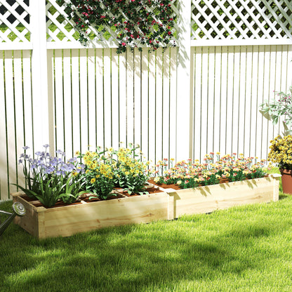 Wooden Raised Bed, Large Planter Box with 2 Compartments, Flower Box, Herb Bed, Vegetable Bed for Garden, Balcony, Natural, 237 x 60 x 25cm