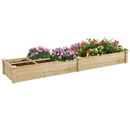 Wooden Raised Bed, Large Planter Box with 2 Compartments, Flower Box, Herb Bed, Vegetable Bed for Garden, Balcony, Natural, 237 x 60 x 25cm