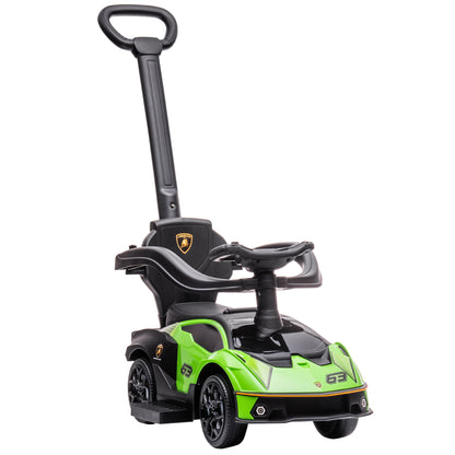 2-in-1 Lamborghini Essenza SCV12 Ride-On Car for Kids 12-36 Months Push Walker with Horn Removable Push Handle and Safety Barrier 86.5x40x89.5 cm Green and Black