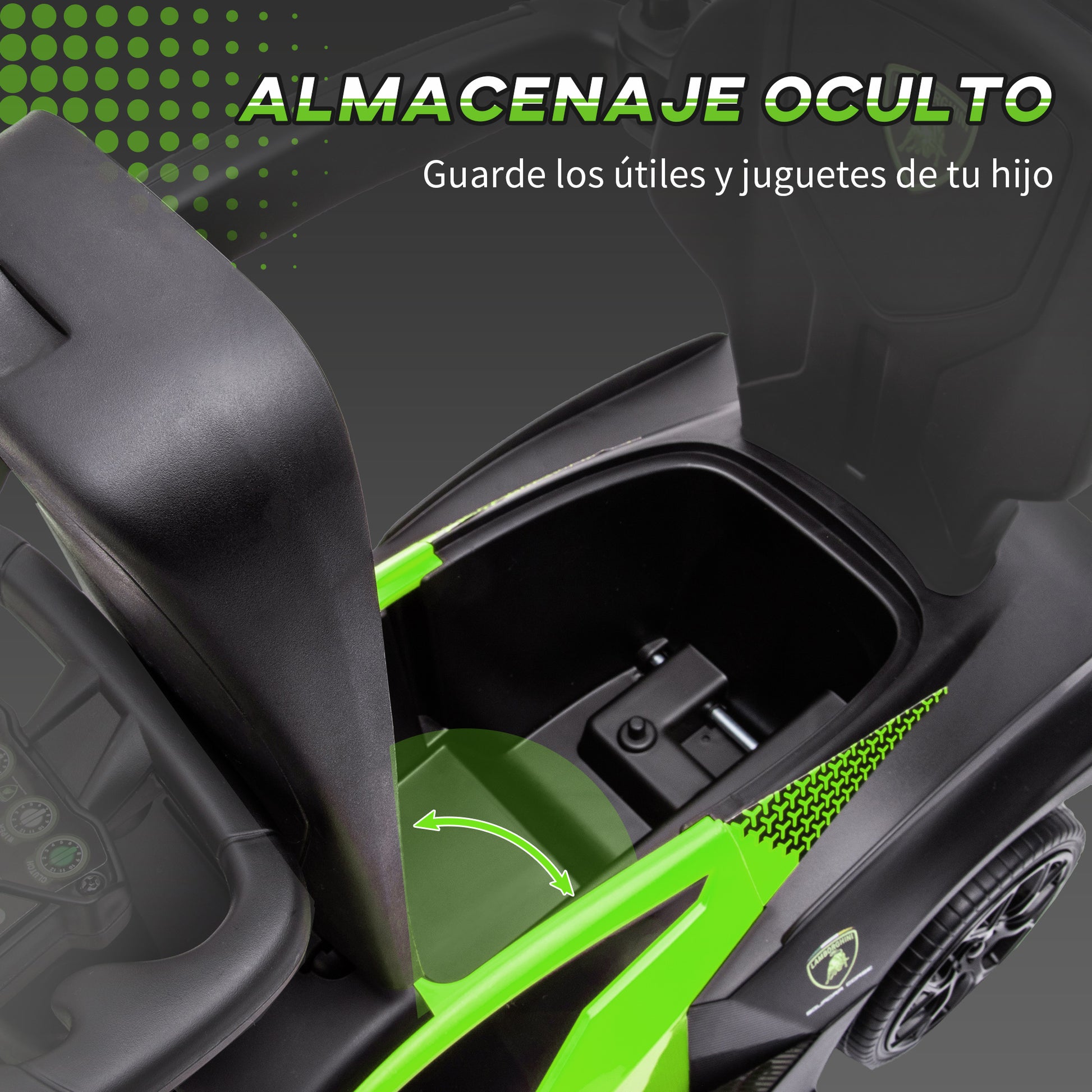 2-in-1 Lamborghini Essenza SCV12 Ride-On Car for Kids 12-36 Months Push Walker with Horn Removable Push Handle and Safety Barrier 86.5x40x89.5 cm Green and Black