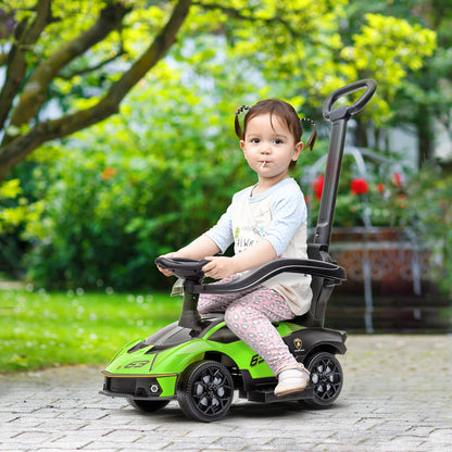 2-in-1 Lamborghini Essenza SCV12 Ride-On Car for Kids 12-36 Months Push Walker with Horn Removable Push Handle and Safety Barrier 86.5x40x89.5 cm Green and Black