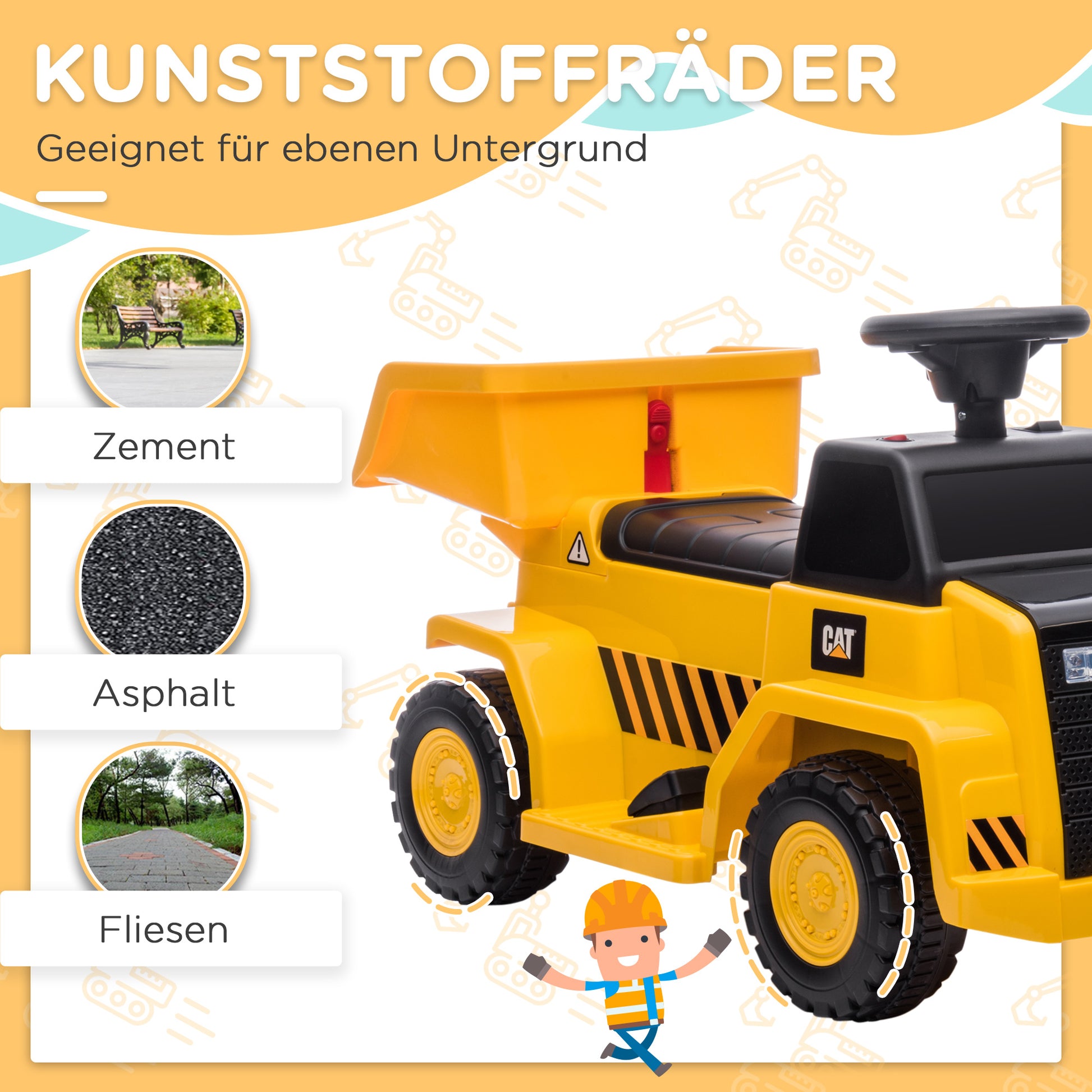 Electric Children's Tractor, Play Vehicle with Tipping Loading Area, Horn, Electric Car for Kids, Ride-On Tractor with Headlights, max. 3 km/h, for Children 1.5 to 3 Years Old, Metal, Yellow