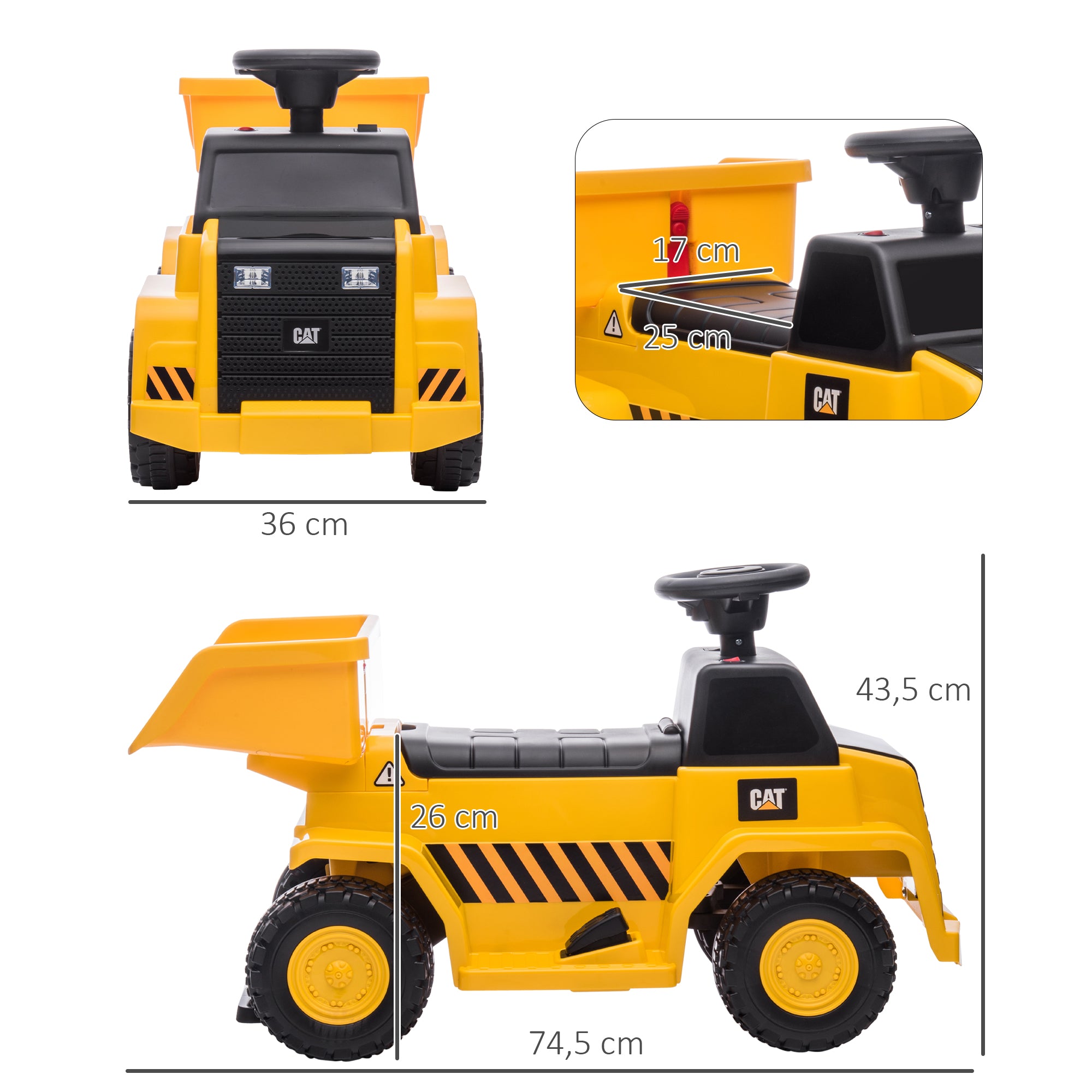 Electric Children's Tractor, Play Vehicle with Tipping Loading Area, Horn, Electric Car for Kids, Ride-On Tractor with Headlights, max. 3 km/h, for Children 1.5 to 3 Years Old, Metal, Yellow