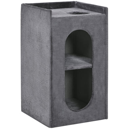 Scratching Post, Height 81 cm, Cat Scratching Tree with 2 Caves, Scratching Tower with Scratching Board, Cat Tower with 2 Levels, Cat Barrel for Cats up to 6 kg, Dark Gray