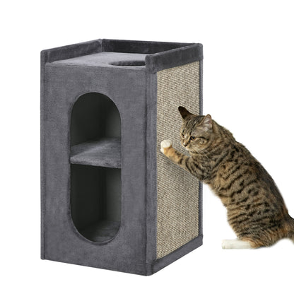 Scratching Post, Height 81 cm, Cat Scratching Tree with 2 Caves, Scratching Tower with Scratching Board, Cat Tower with 2 Levels, Cat Barrel for Cats up to 6 kg, Dark Gray