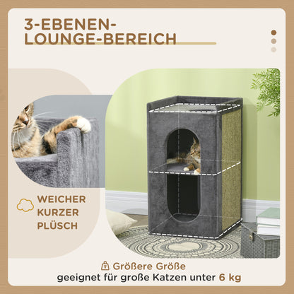 Scratching Post, Height 81 cm, Cat Scratching Tree with 2 Caves, Scratching Tower with Scratching Board, Cat Tower with 2 Levels, Cat Barrel for Cats up to 6 kg, Dark Gray