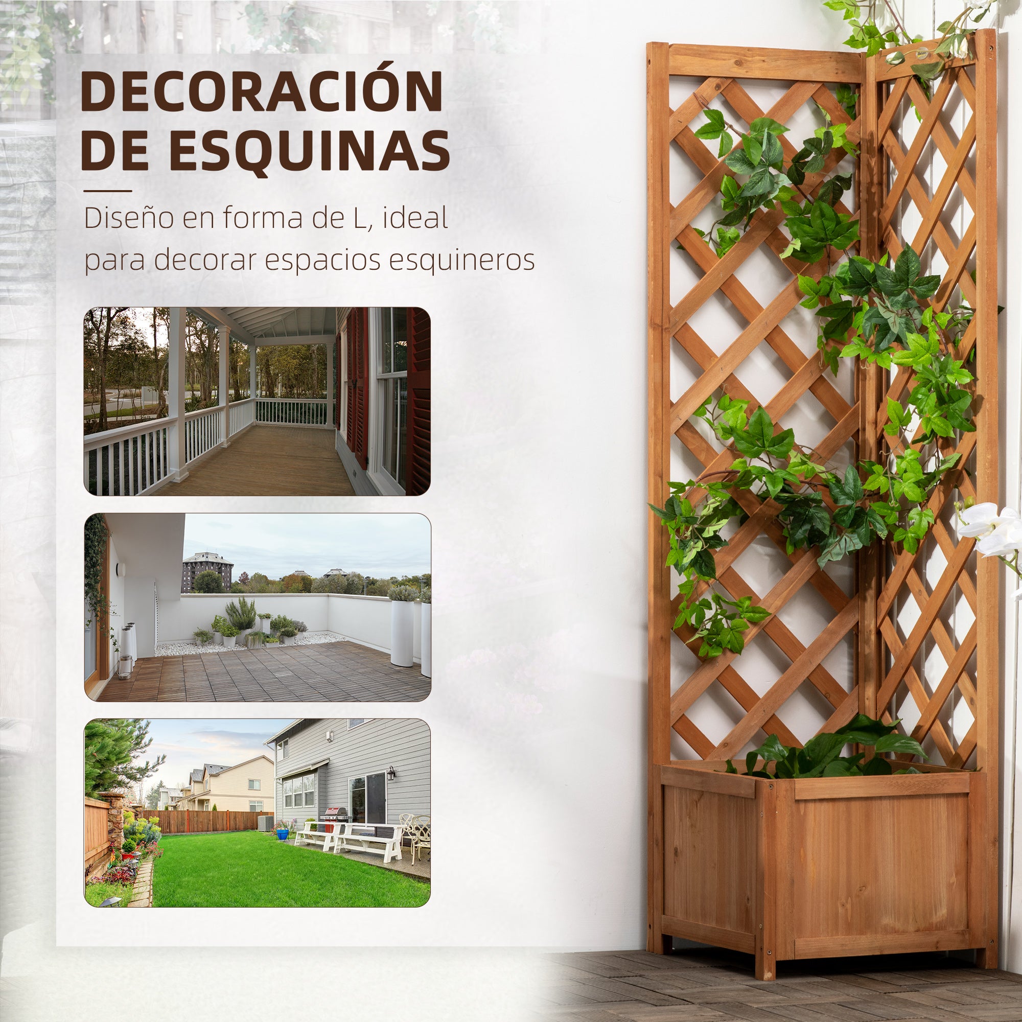 Planter with Wood Trellis Rectangular Planter Box for Climbing Plants Crops Flowers Outdoor Decoration Corner 15.7x15.7x57.1 inches Natural Wood