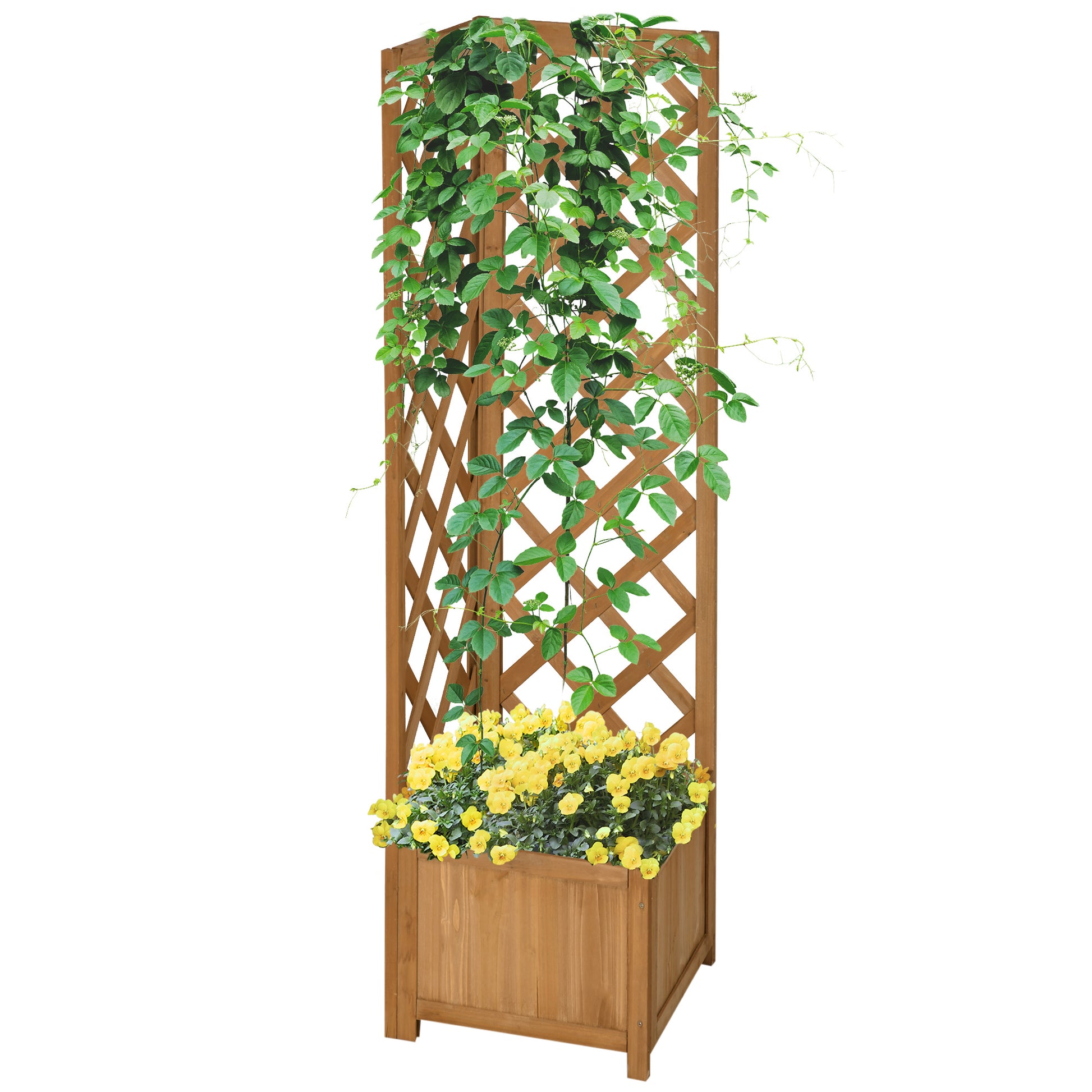 Planter with Wood Trellis Rectangular Planter Box for Climbing Plants Crops Flowers Outdoor Decoration Corner 15.7x15.7x57.1 inches Natural Wood