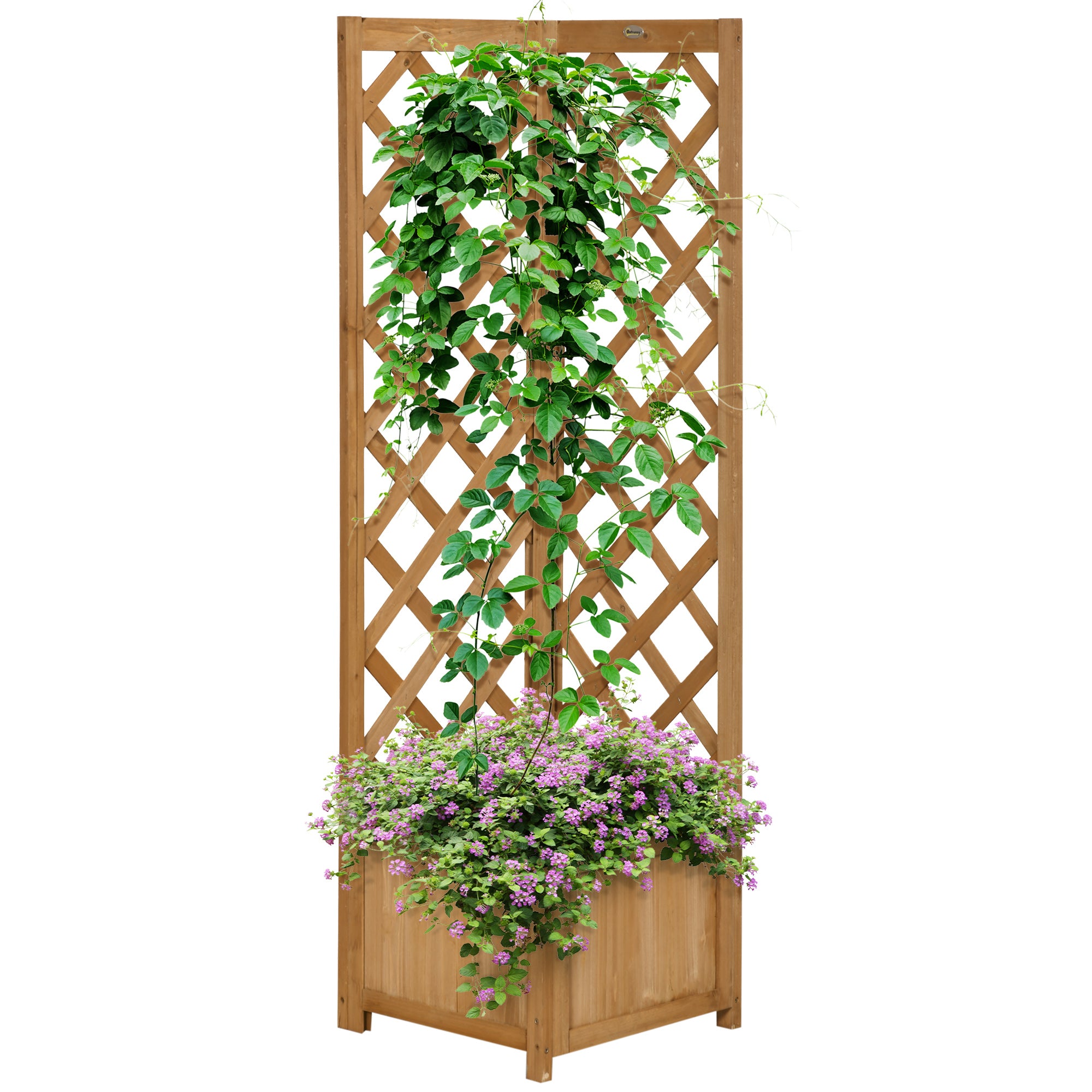 Planter with Wood Trellis Rectangular Planter Box for Climbing Plants Crops Flowers Outdoor Decoration Corner 15.7x15.7x57.1 inches Natural Wood