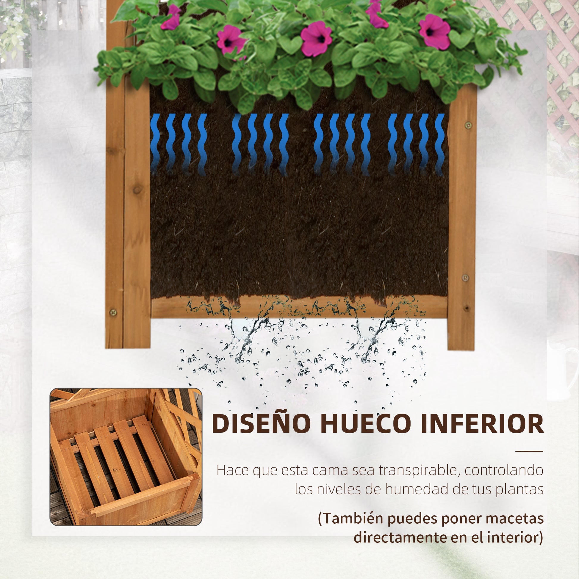 Planter with Wood Trellis Rectangular Planter Box for Climbing Plants Crops Flowers Outdoor Decoration Corner 15.7x15.7x57.1 inches Natural Wood