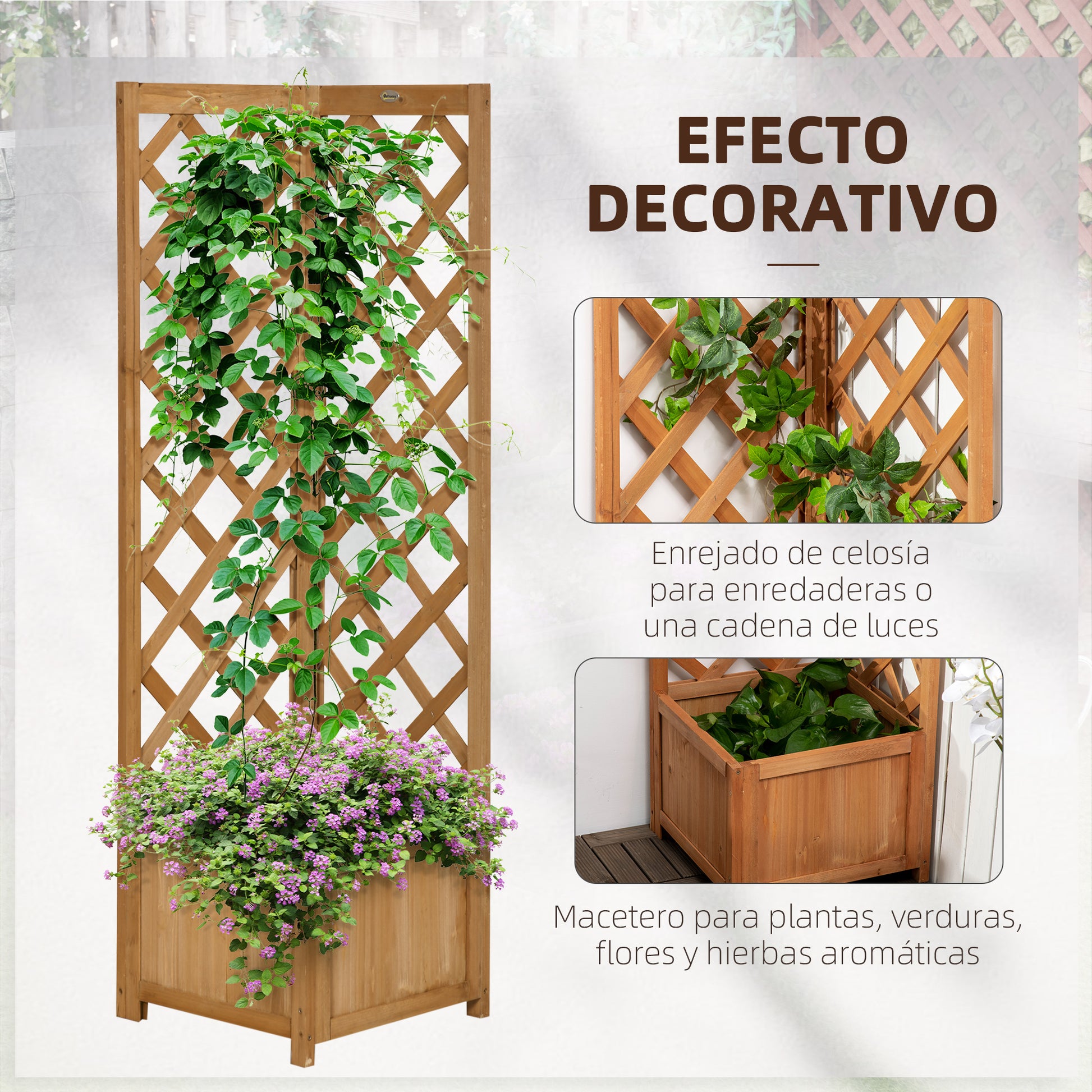 Planter with Wood Trellis Rectangular Planter Box for Climbing Plants Crops Flowers Outdoor Decoration Corner 15.7x15.7x57.1 inches Natural Wood