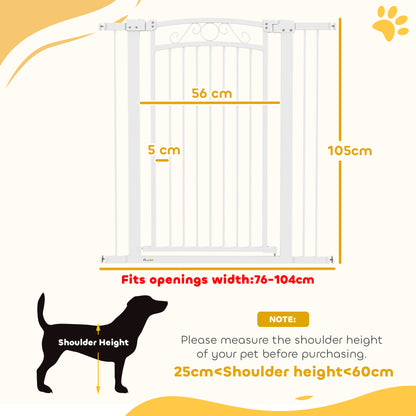 Dog Gate Pet Door 76-104 cm Safety Gate for Dogs with 2 Extensions 7/14 cm and Double Lock for Stairs and Doors White