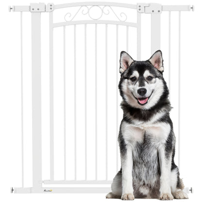 Dog Gate Pet Door 76-104 cm Safety Gate for Dogs with 2 Extensions 7/14 cm and Double Lock for Stairs and Doors White