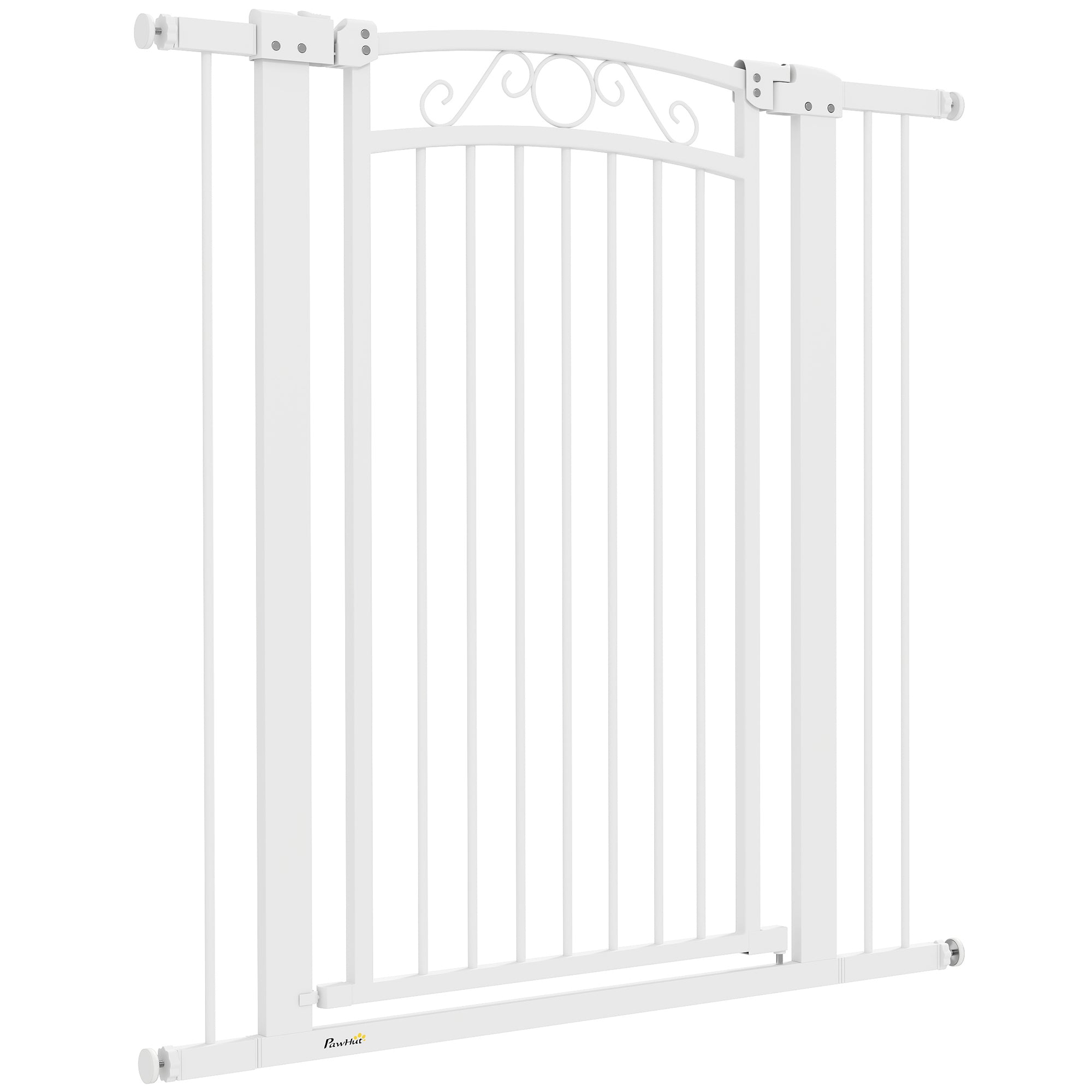 Dog Gate Pet Door 76-104 cm Safety Gate for Dogs with 2 Extensions 7/14 cm and Double Lock for Stairs and Doors White