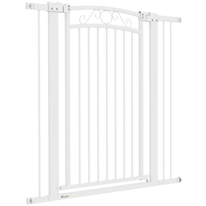 Dog Gate Pet Door 76-104 cm Safety Gate for Dogs with 2 Extensions 7/14 cm and Double Lock for Stairs and Doors White