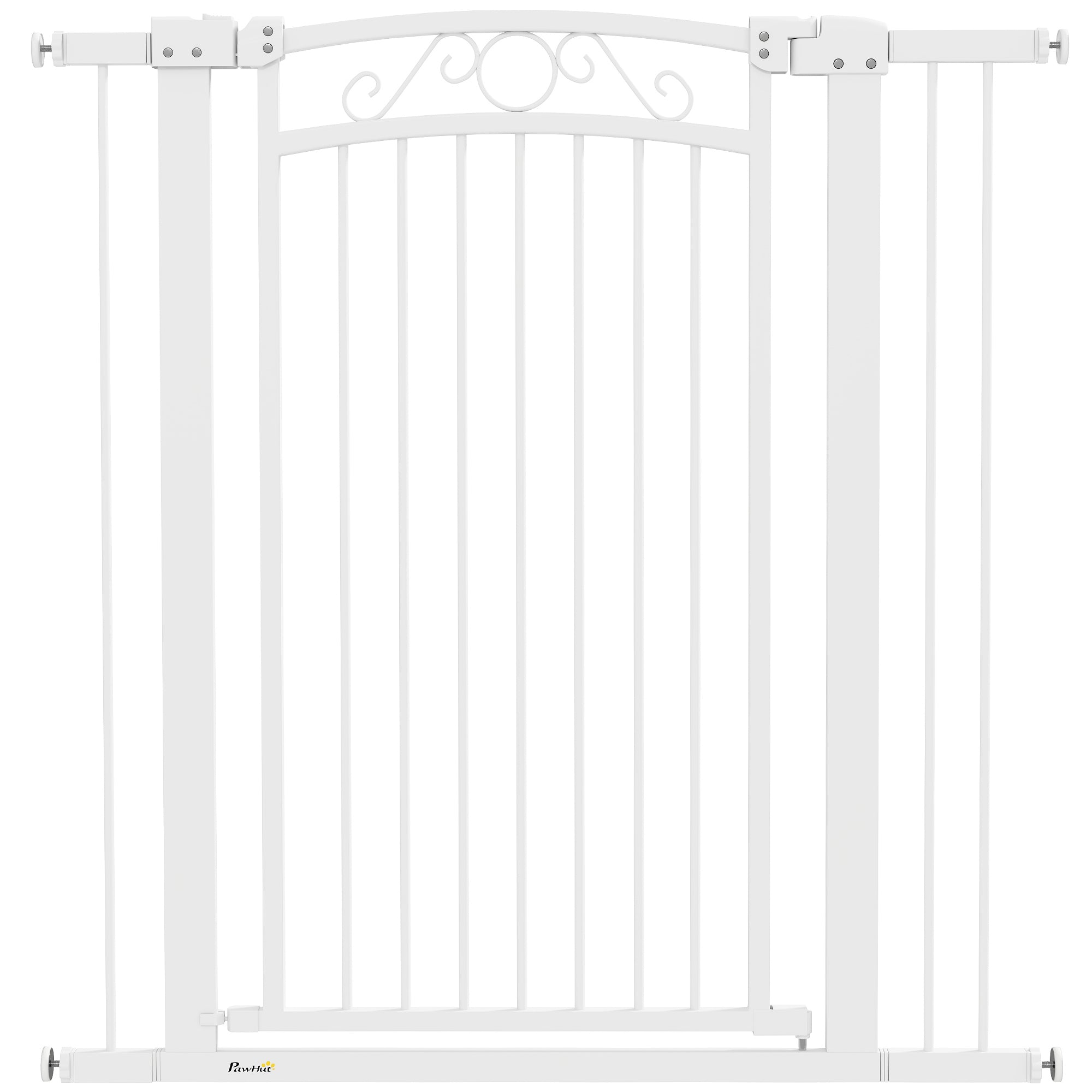 Dog Gate Pet Door 76-104 cm Safety Gate for Dogs with 2 Extensions 7/14 cm and Double Lock for Stairs and Doors White