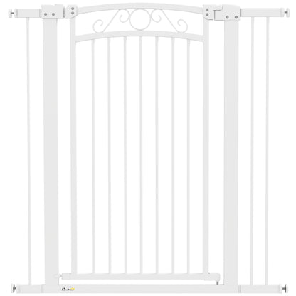 Dog Gate Pet Door 76-104 cm Safety Gate for Dogs with 2 Extensions 7/14 cm and Double Lock for Stairs and Doors White