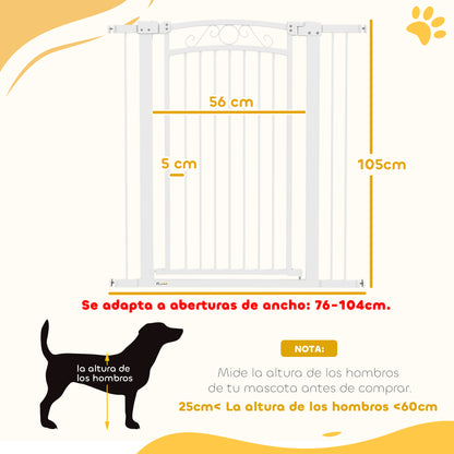 Dog Gate Pet Door 76-104 cm Safety Gate for Dogs with 2 Extensions 7/14 cm and Double Lock for Stairs and Doors White