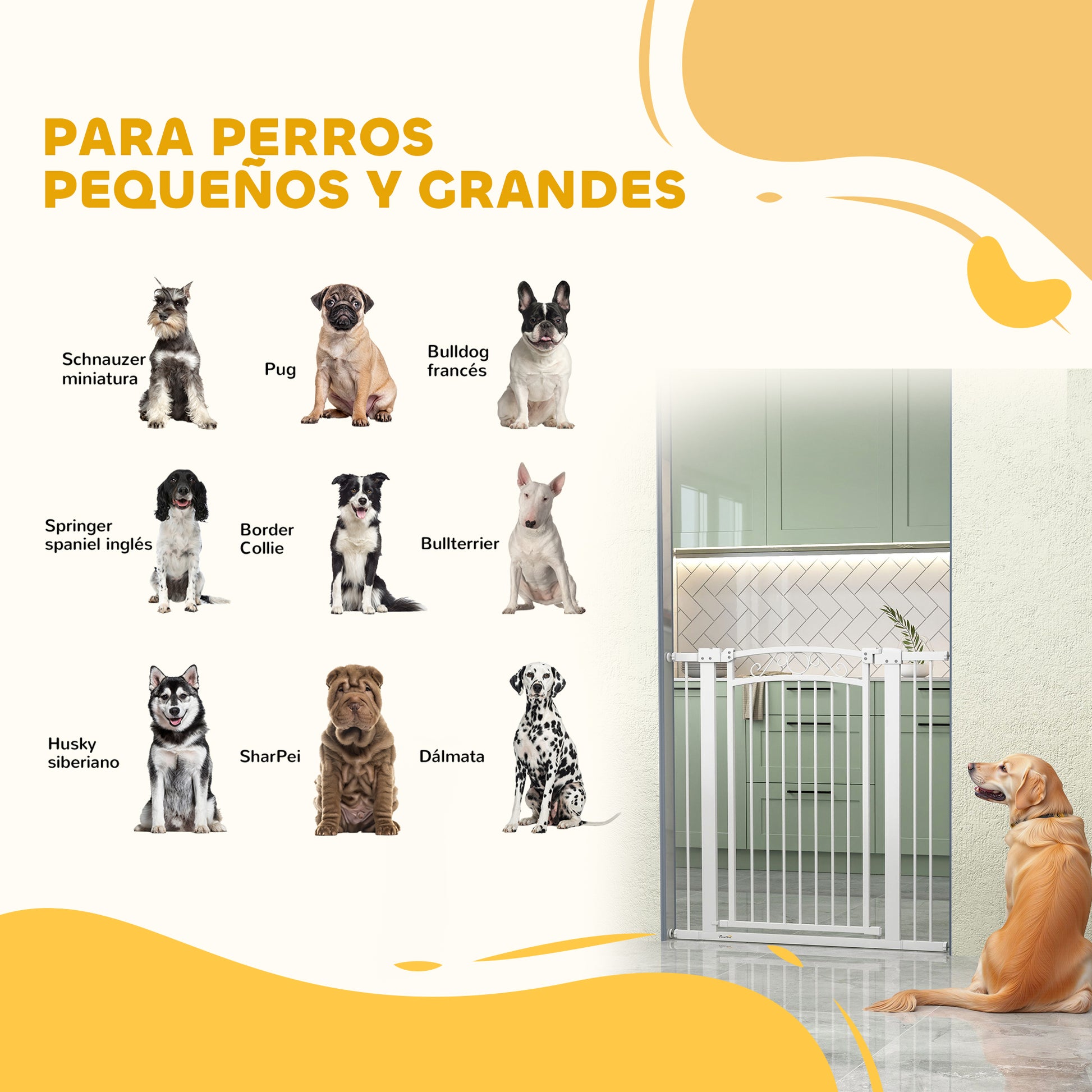Dog Gate Pet Door 76-104 cm Safety Gate for Dogs with 2 Extensions 7/14 cm and Double Lock for Stairs and Doors White