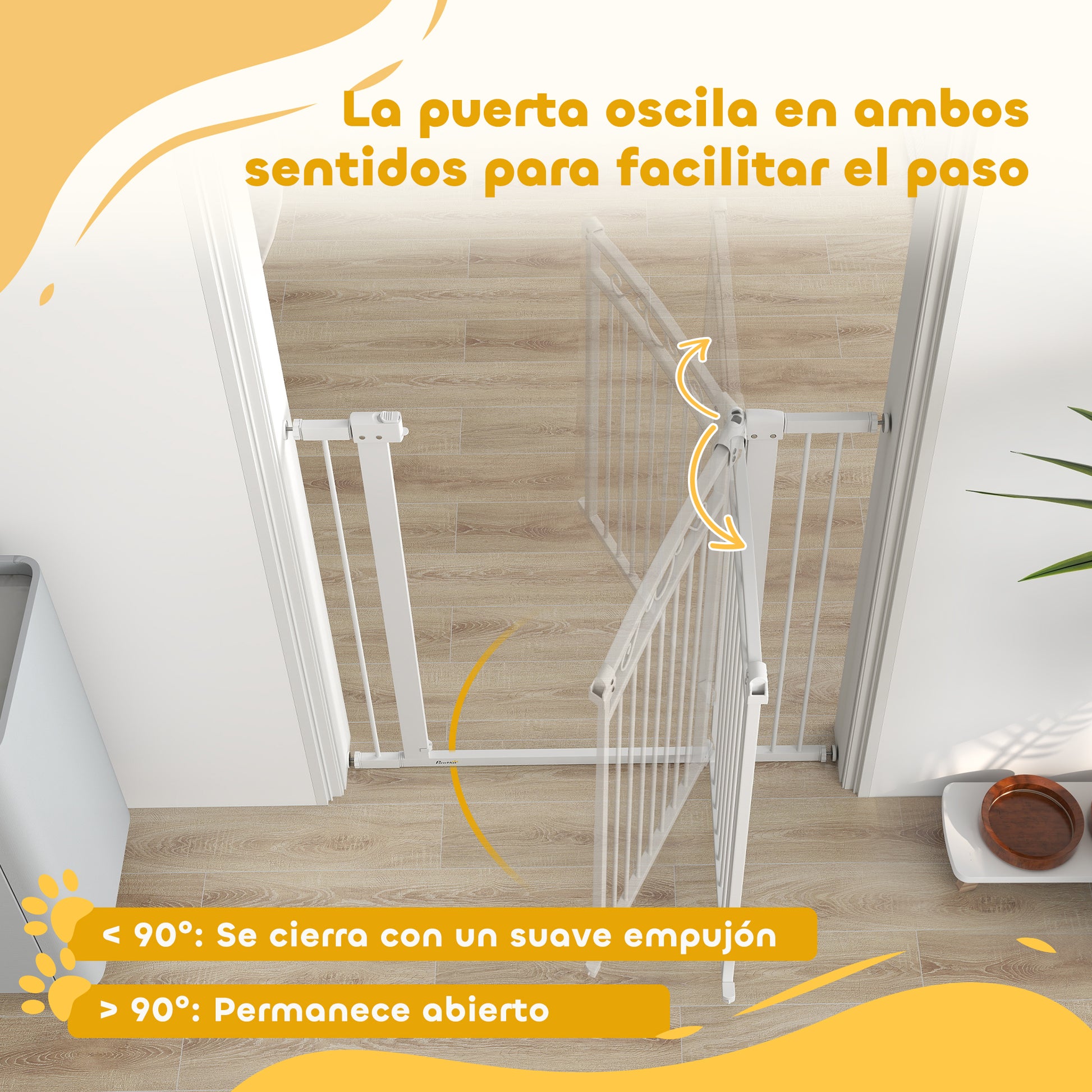 Dog Gate Pet Door 76-104 cm Safety Gate for Dogs with 2 Extensions 7/14 cm and Double Lock for Stairs and Doors White