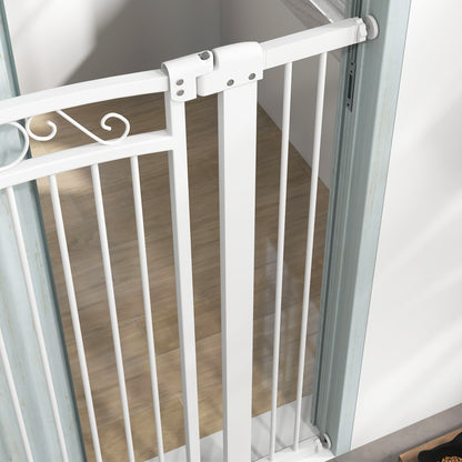 Dog Gate Pet Door 76-104 cm Safety Gate for Dogs with 2 Extensions 7/14 cm and Double Lock for Stairs and Doors White