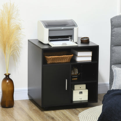 Printer Stand Organizer Office Cabinet with 3 Shelves + Large Top Shelf Particle Boards Black