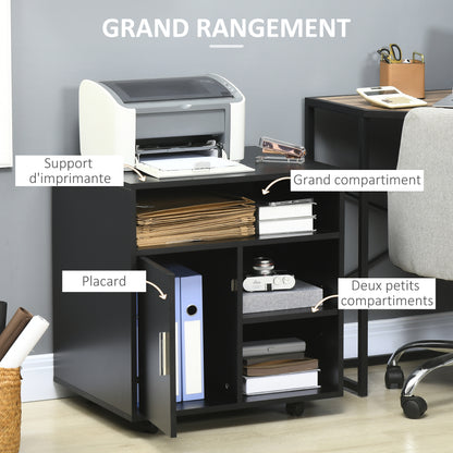 Printer Stand Organizer Office Cabinet with 3 Shelves + Large Top Shelf Particle Boards Black