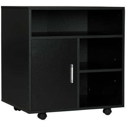 Printer Stand Organizer Office Cabinet with 3 Shelves + Large Top Shelf Particle Boards Black