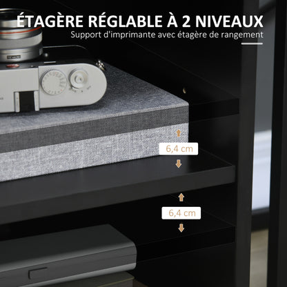 Printer Stand Organizer Office Cabinet with 3 Shelves + Large Top Shelf Particle Boards Black