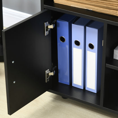 Printer Stand Organizer Office Cabinet with 3 Shelves + Large Top Shelf Particle Boards Black
