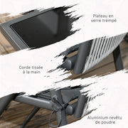 Outdoor Aluminum Garden Set 4 Chairs and 1 Table 5-Piece Garden Set with Cushions Tempered Glass Top Decorative Dark Grey Rope Backrest