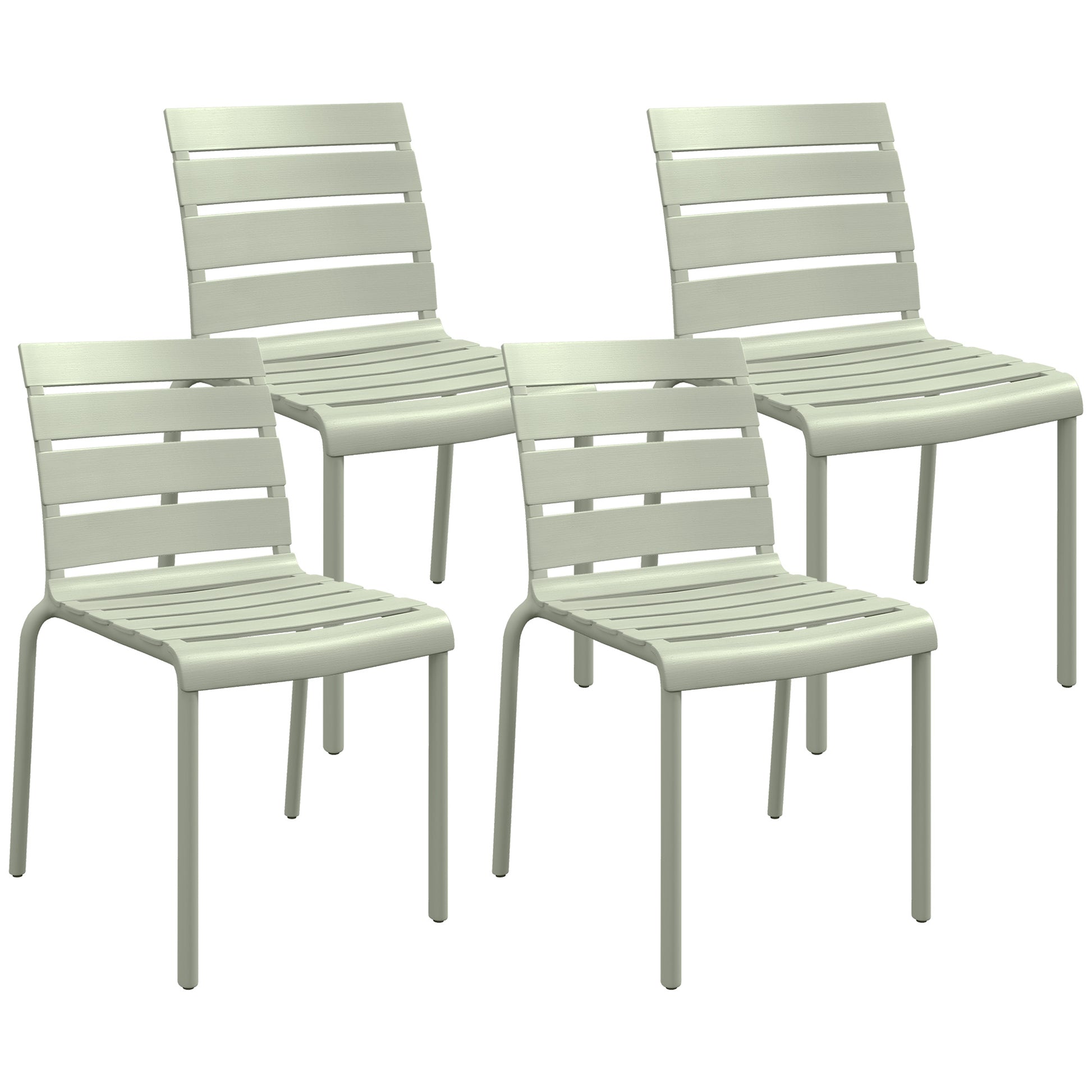 Set of 4 stackable bistro garden chairs with slatted seat and backrest dim. 42L x 54W x 78H cm green