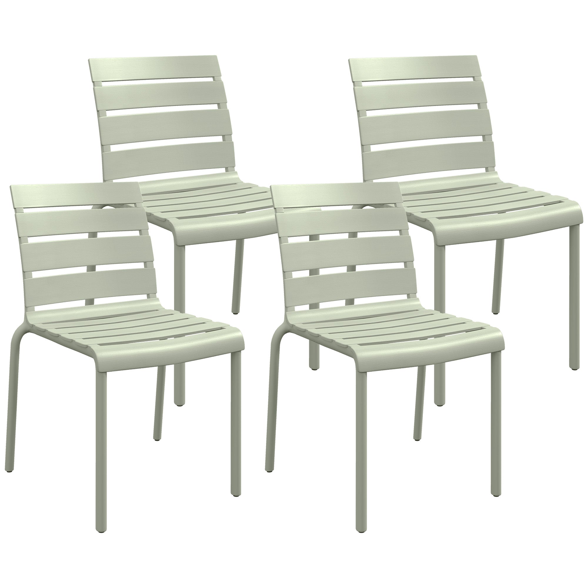 Set of 4 stackable bistro garden chairs with slatted seat and backrest dim. 42L x 54W x 78H cm green