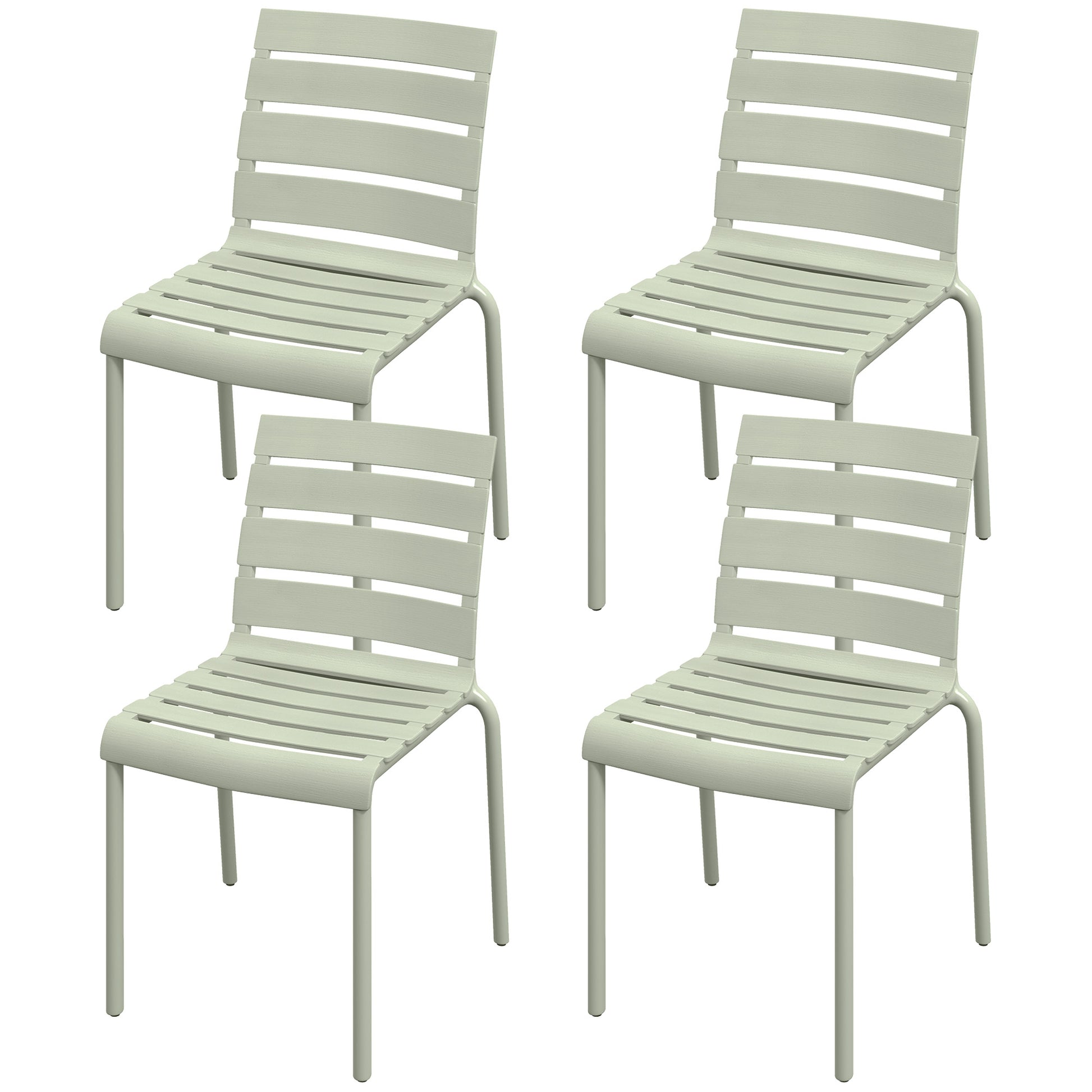 Set of 4 stackable bistro garden chairs with slatted seat and backrest dim. 42L x 54W x 78H cm green
