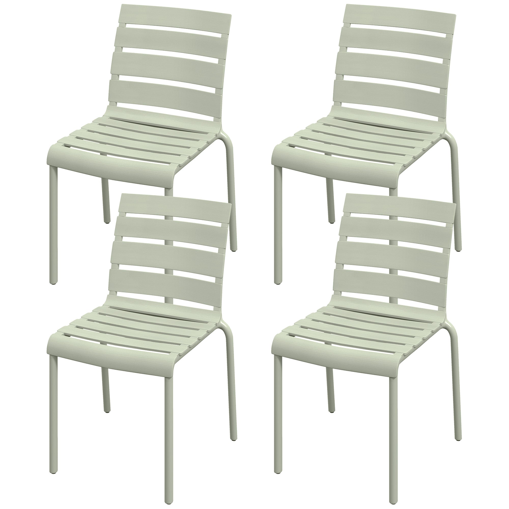 Set of 4 stackable bistro garden chairs with slatted seat and backrest dim. 42L x 54W x 78H cm green