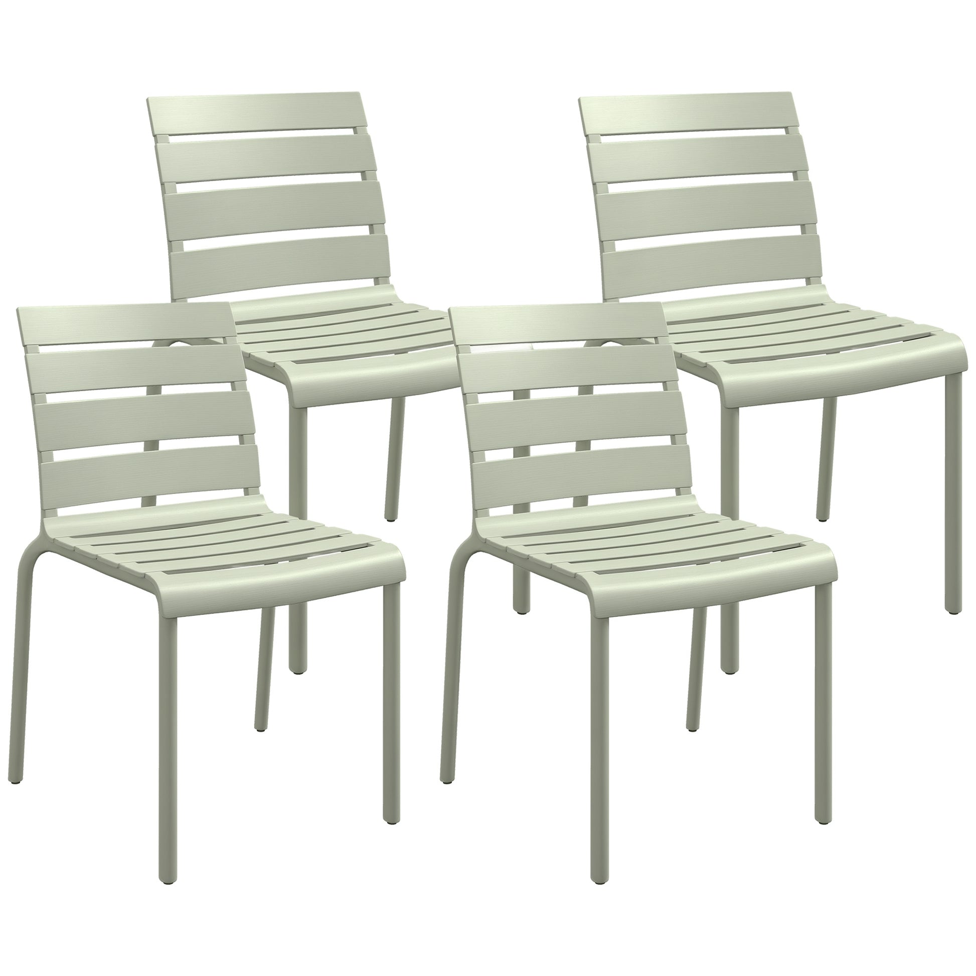 Set of 4 stackable bistro garden chairs with slatted seat and backrest dim. 42L x 54W x 78H cm green