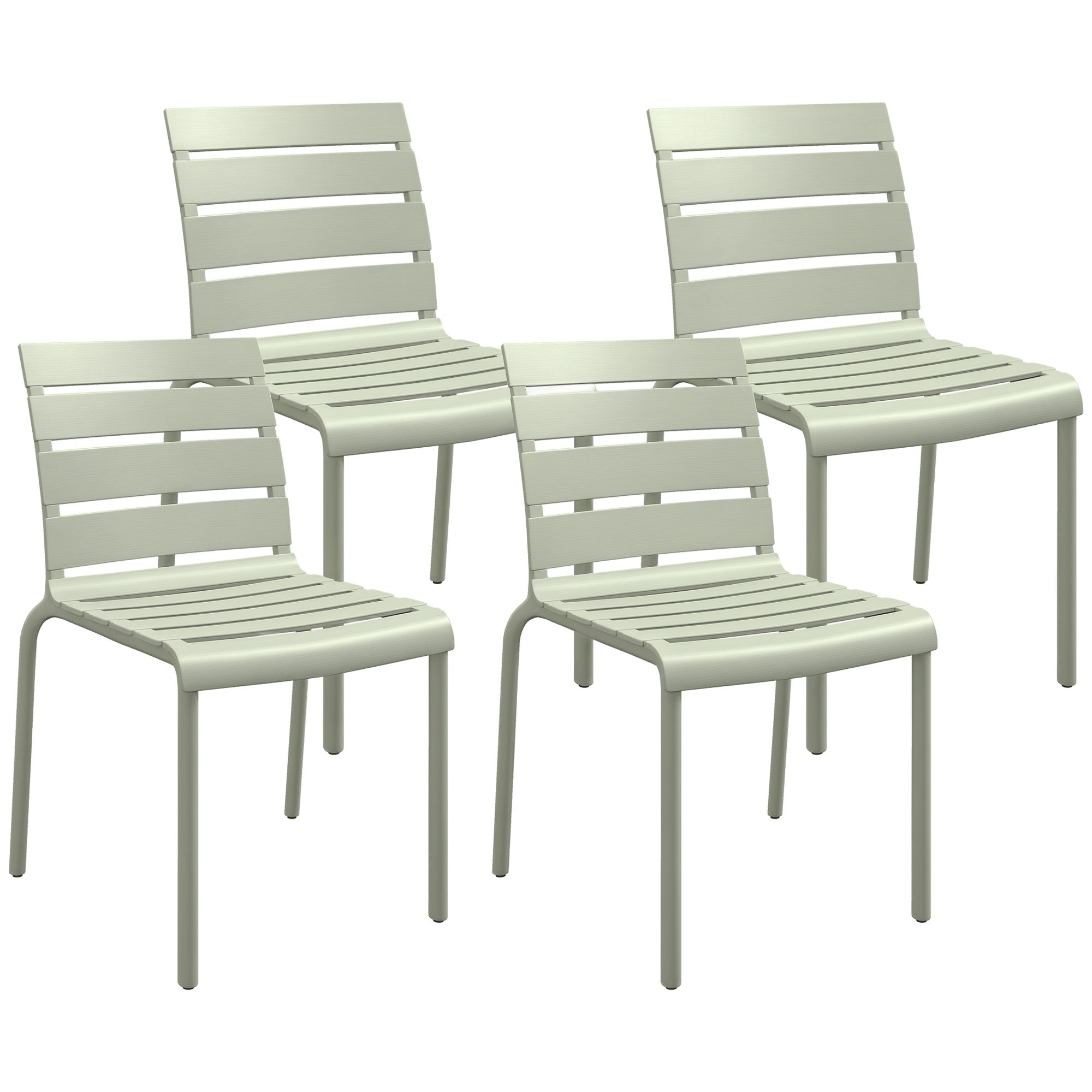 Set of 4 stackable bistro garden chairs with slatted seat and backrest dim. 42L x 54W x 78H cm green