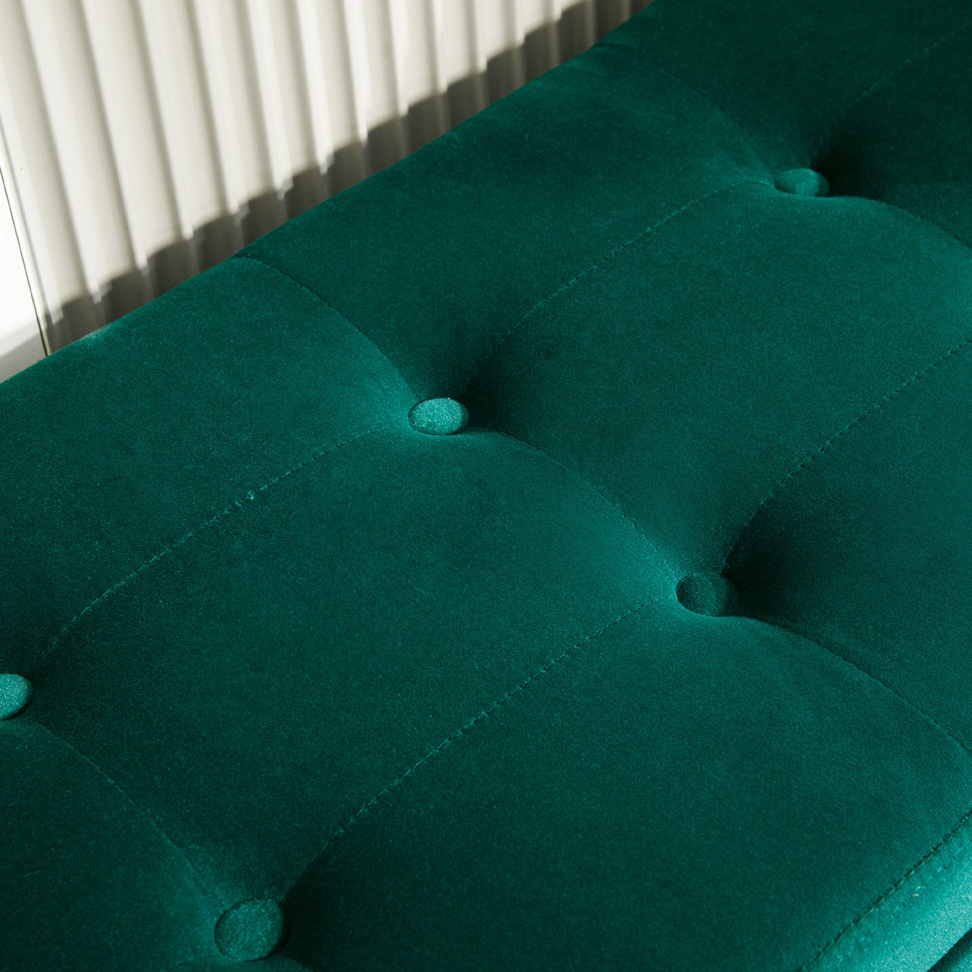 Storage Bench with Armrests Velvet Upholstered Bench with Wooden Legs, Storage Chest for Living Room Bedroom Hallway 107 x 42 x 65 cm, Green
